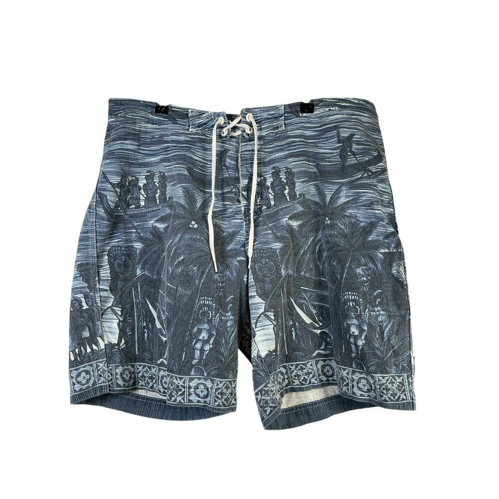 Billabong Board Shorts Mens Size 36 Blue Polynesian Tiki Print Surf Swim Trunks